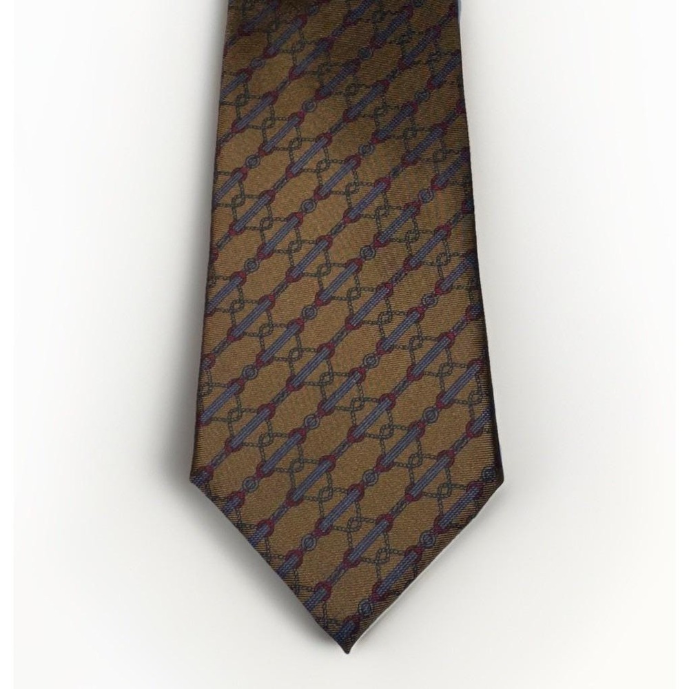 Lanvin Men's Silk Tie Brown Blue Red Rope Knot Nautical Or Equestrian Design 58"